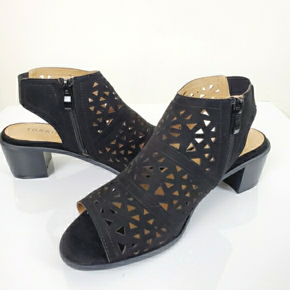 Torrid Black Laser Cut Peep Toe Heels